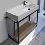 Scarabeo 5120-SOL2-89 Console Sink Vanity With Ceramic Sink and Natural Brown Oak Shelf, 43 Inch